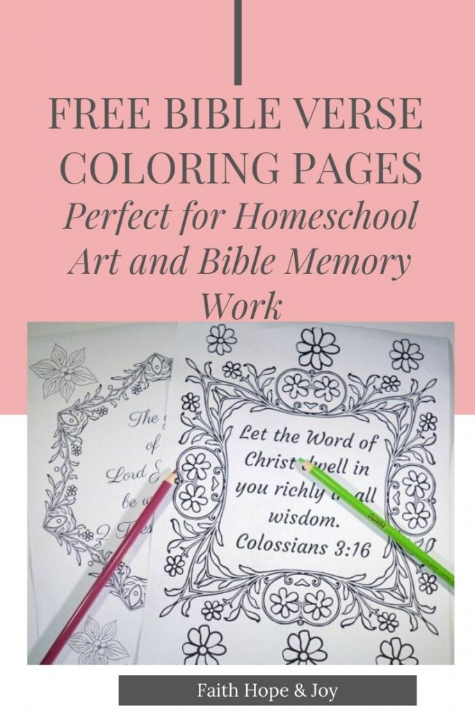Free Bible Verse Coloring Pages.  Bible Verse coloring pages for homeschool art class or homeschool Bible memory work.  #homeschooling, #homeschool