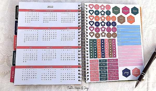DaySpring Planner stickers and 2023 calendar.